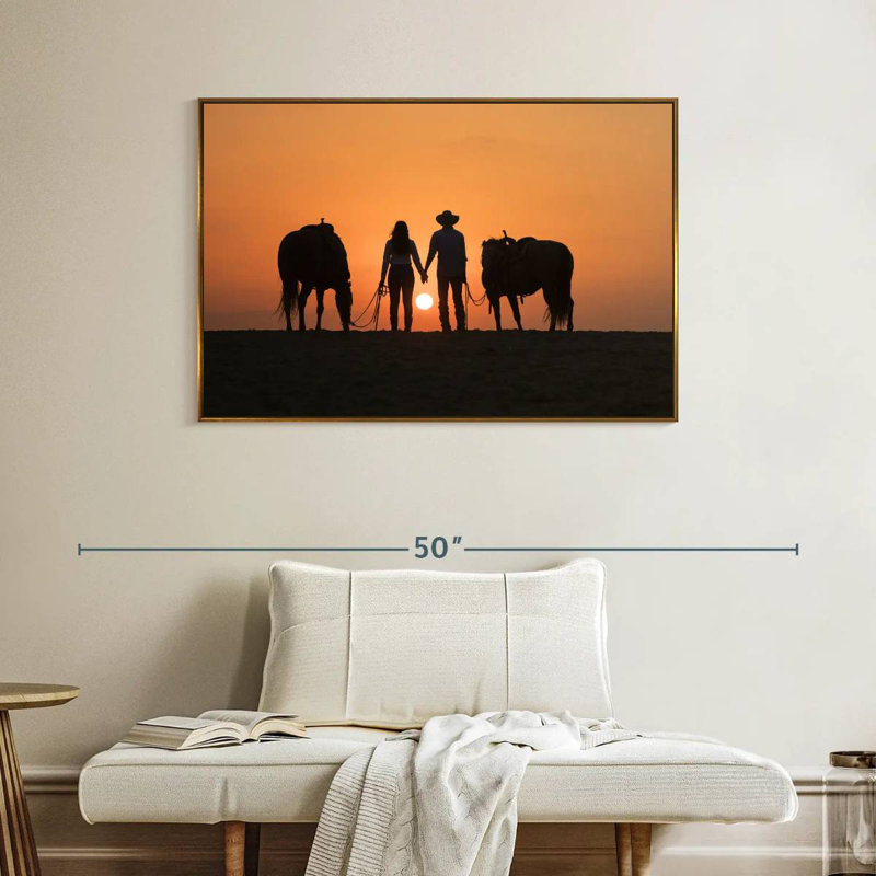 Couple de cowboys, Cadre flottant doré, 40 po x 27 po