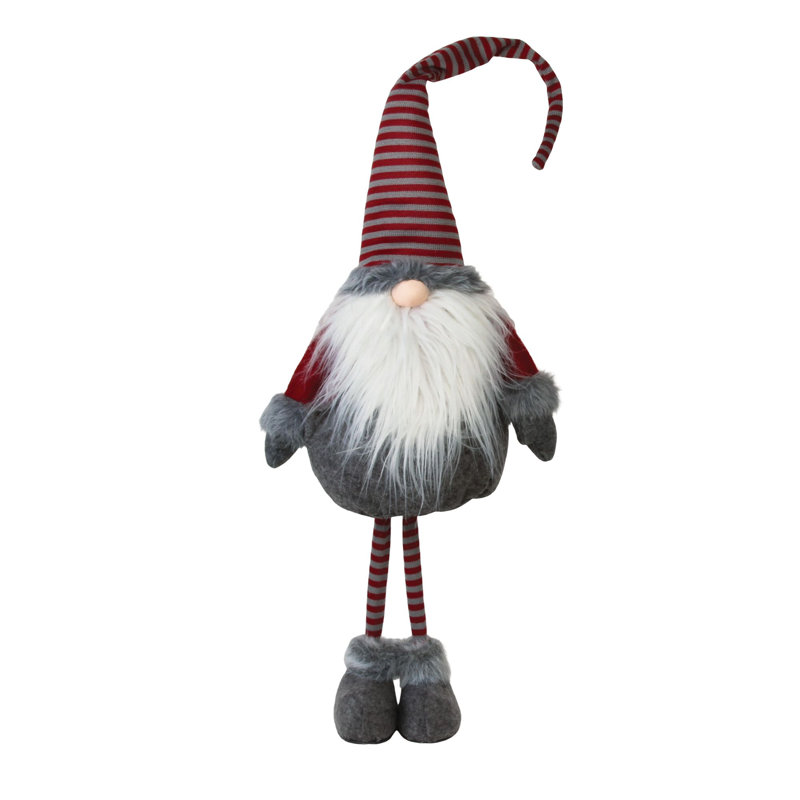 Petit gnome en peluche debout Père Noël, H 25 po x l 9 po x P 5 po, Rouge / blanc / gris