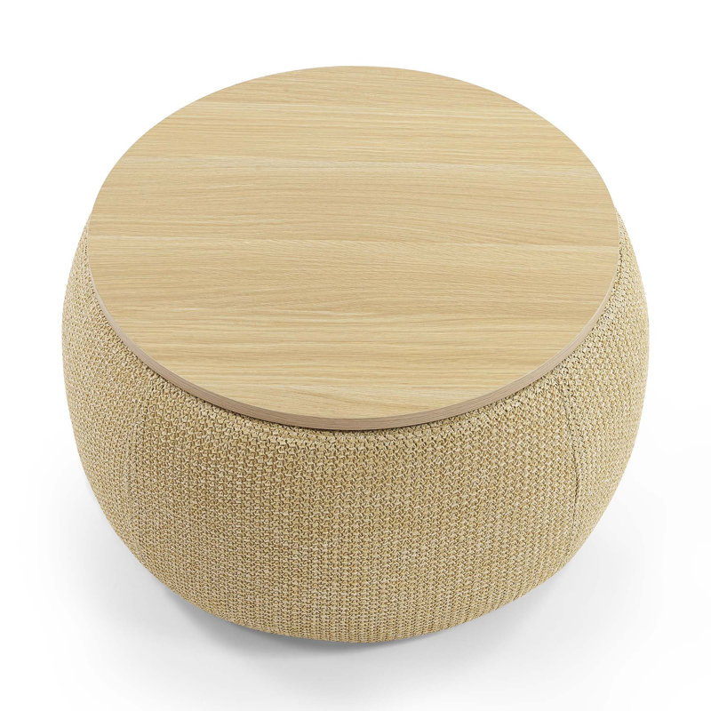 Repose-pieds rond avec rangement, fonction 2 en 1, table de bout et repose-pieds, Naturel