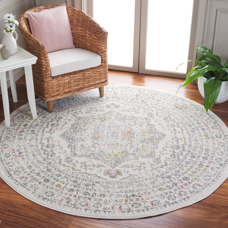 Tapis oriental gris en jute / polypropylène / latex tissé à la machine Lowrey, Rond 6 pi 7 po