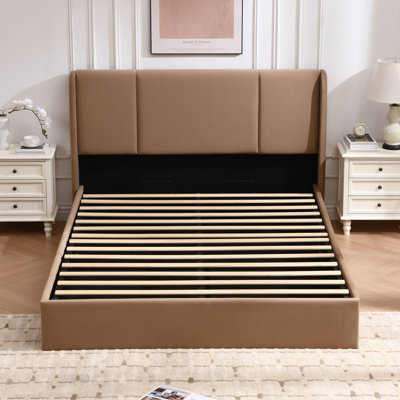 Juanetta Hydraulic Lift Up Storage Wingback Upholstered Platform Bed
