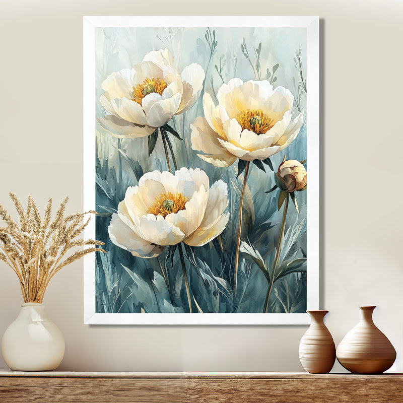 Barham - Art mural sur toile à motif floral, H 44 po x l 34 po, Reproduction encadrée d'une seule photo, Blanc