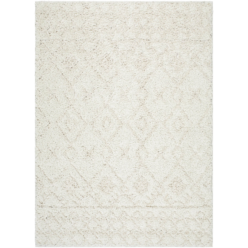 Rectangle Dishan Argyle Machine Woven Polyester Area Rug in Off-White, Rectangle 5'3" x 7'