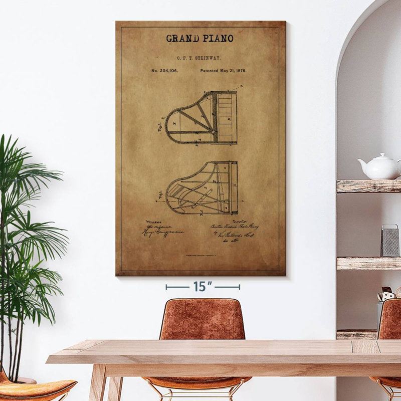Grand Piano verni - reproduction sur toile tendue, H 51 po x l 34 po x P 1,25 po