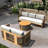 Solid Acacia 5-Seat Sofa Set With Round Coffee Table