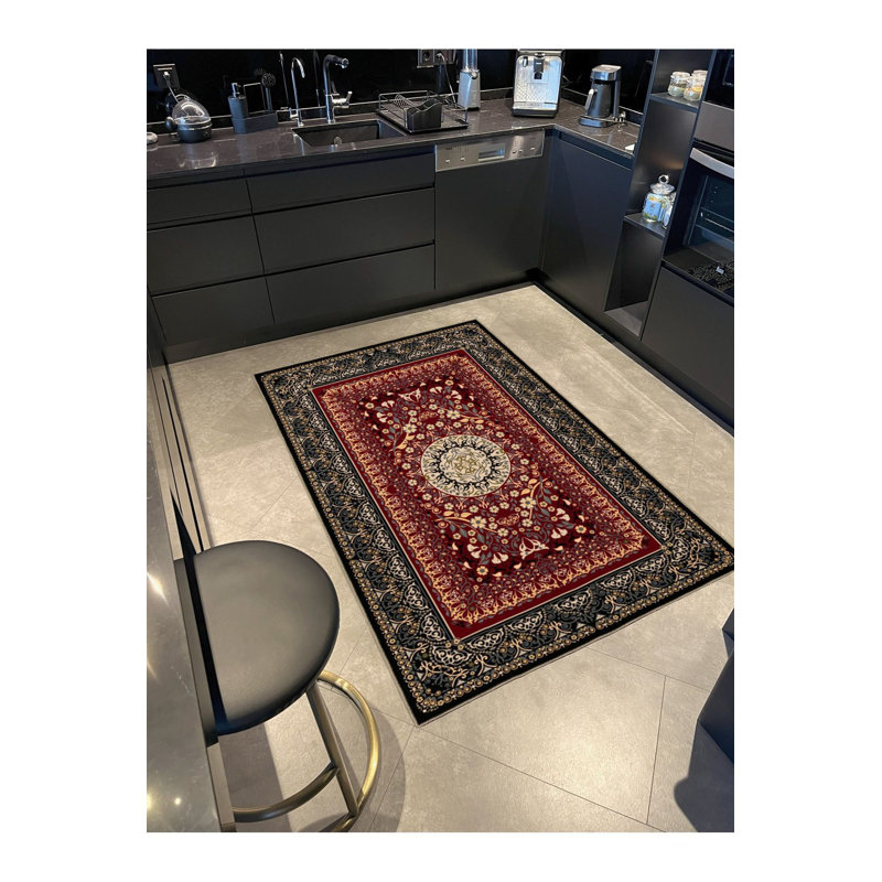Tapis tissé bourgogne à motif lavable, Sous-tapis rectangulaire 3 pi 11 po x 5 pi 11 po i