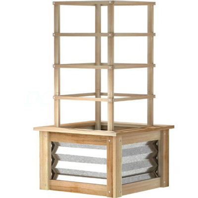 Galvanized Planter Box Elevated Garden Bed,Wooden Raised Garden Bed With Trellis,For Garden,Patio