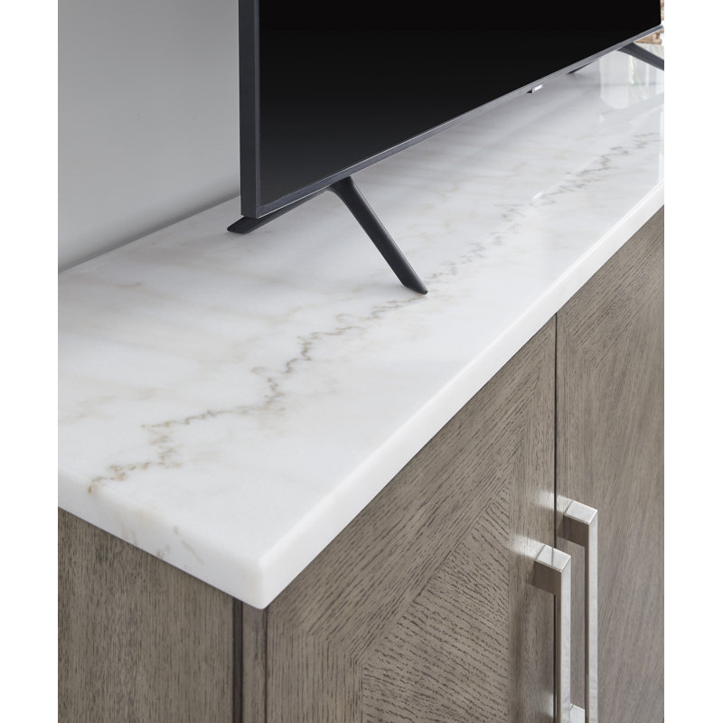 Grayish Brown and White 68" TV Stand with Marble Top