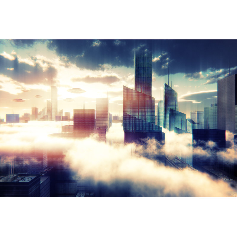 UFO Attacking City par Gremlin, H 24 po x l 36 po