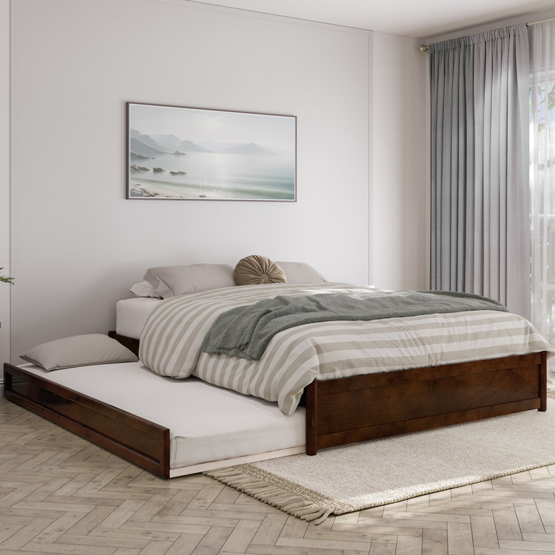  Lit plateforme en bois massif avec lit gigogne assorti Lamariah, Grand, Noyer
