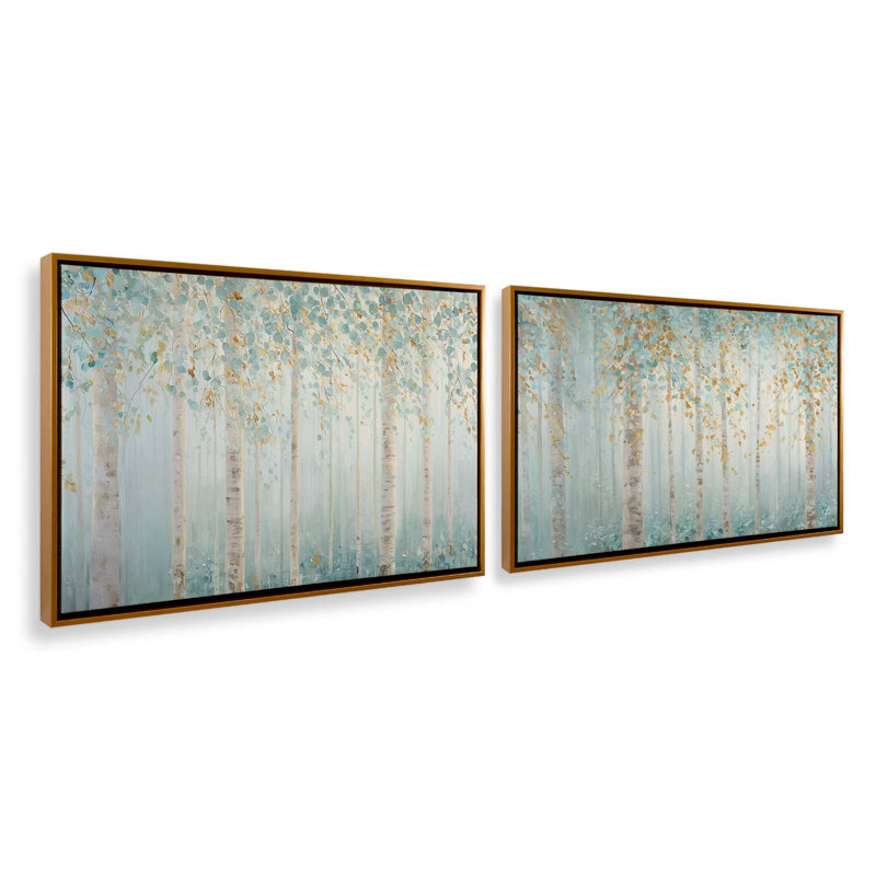 Ensemble de 2 impressions Golden Birch Serenity, 32 po x 48 po, Cadre flottant doré poli
