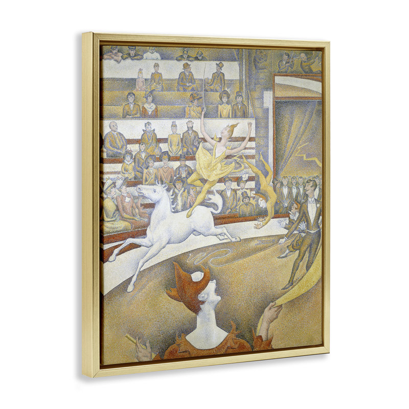 "Classic Seurat Circus", art mural sur toile, Cadre flottant métallique doré, H 21 po x l 17 po