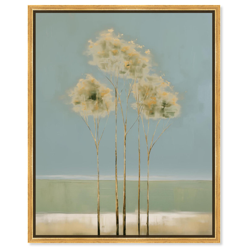«Sage Green Tree», toile minimaliste par Art Remedy, H 31 po x l 25 po, Cadre flottant doré