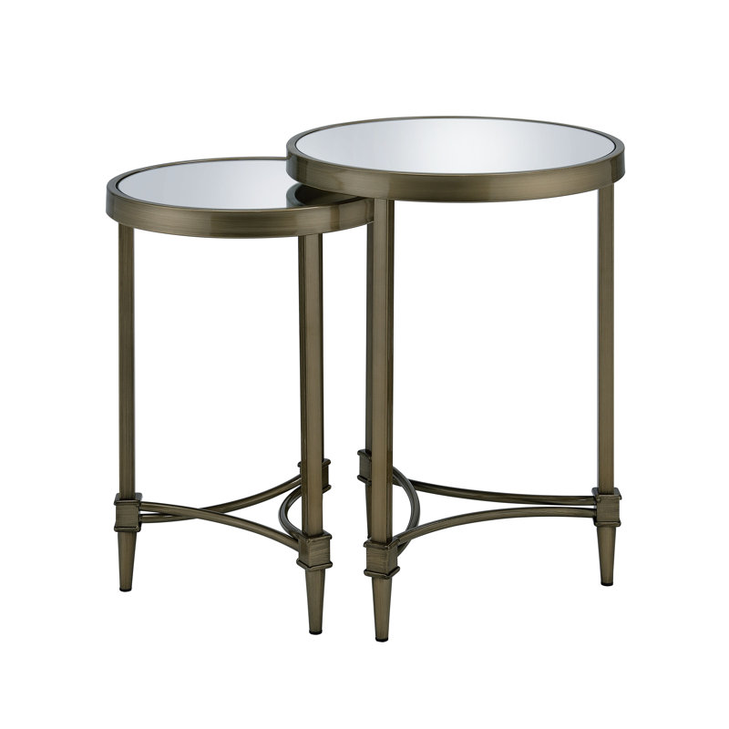 Aditya Round Mirrored Glass and Antique Brass Nesting Tables