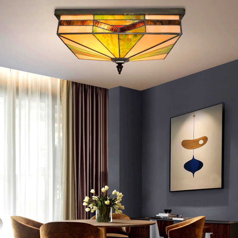 Plafonnier encastré 4 lumières 15,7 po Tiffany à 4 lumières à intensité variable fait à la main pour chambre à coucher, salon