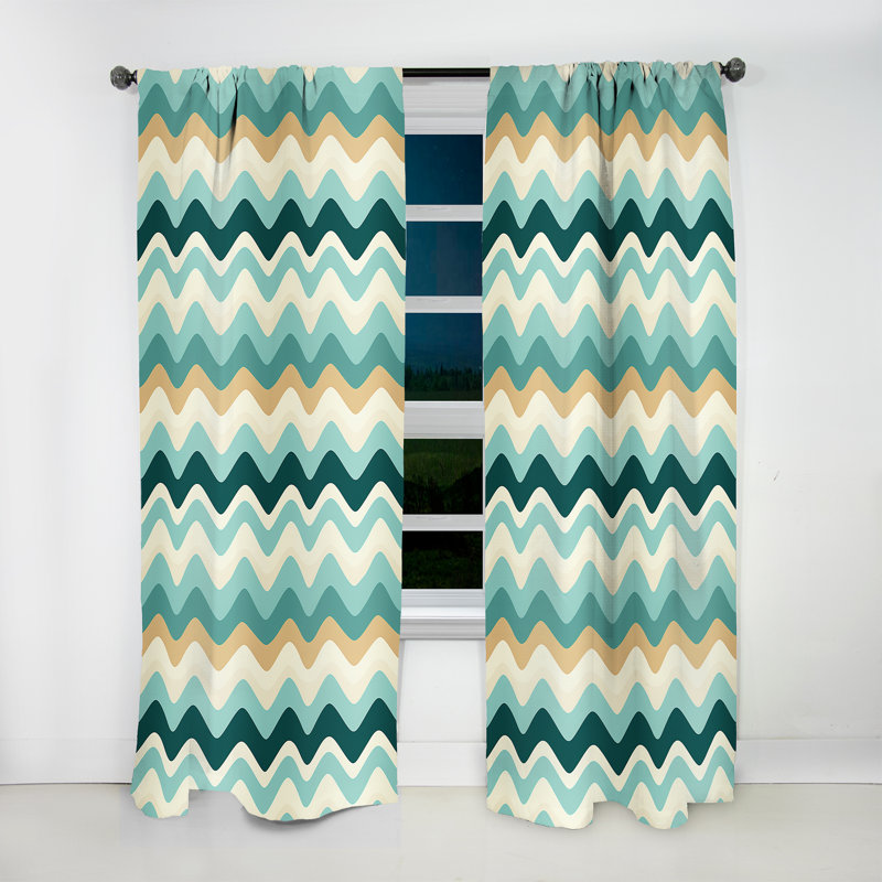 Green Serene Seashore Chevron Waves - Rideau à chevrons - Rideau à chevrons obscurcissant - 1 panneaux, L 52 po x L 95 po