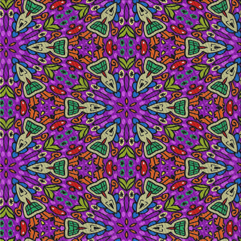 Violet/rouge/vert Tapis décoratif, Carré 7 pi