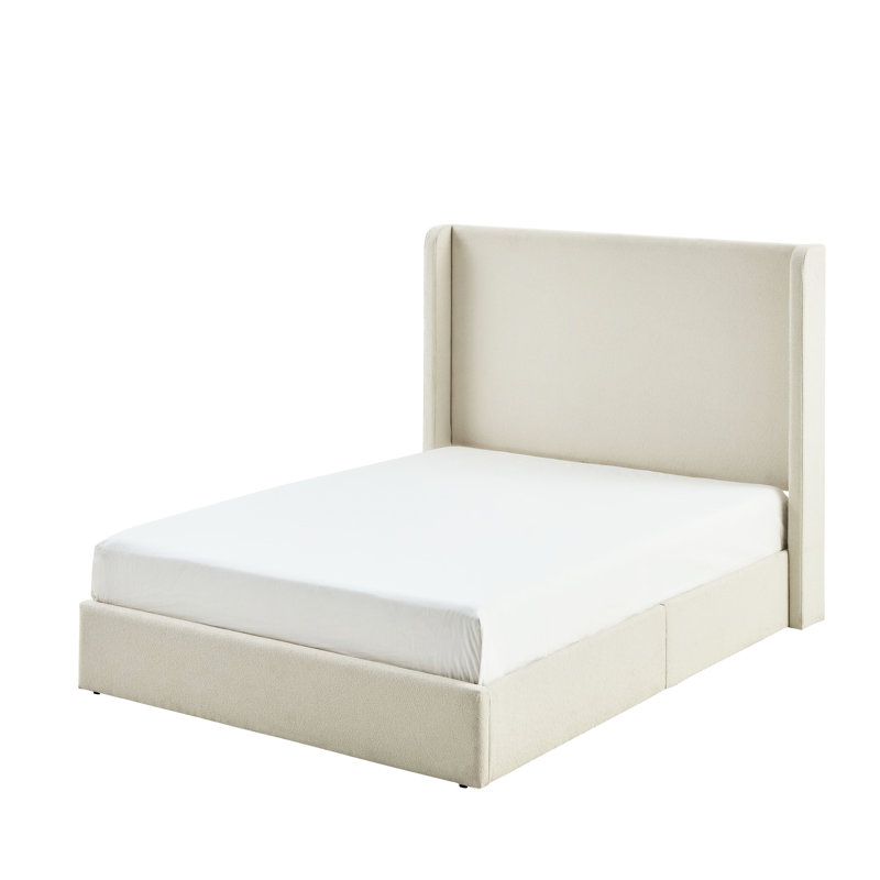 Boucle Upholstered Wingback Bed Frame, King Size, 52.3" High Headboard, Modern Look, Base, Easy Assembly, , Minimalist, Chic Platform Comfortable And , Simple Bedroom Centerpiece