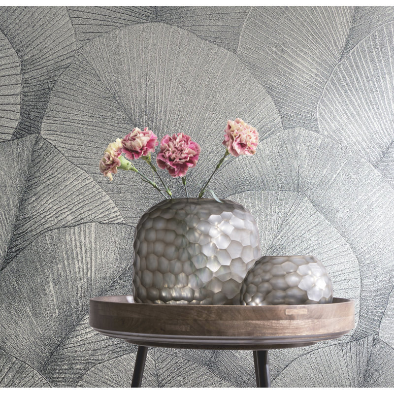 Amariyana Collection Textured Palm Wallpaper Roll, Grey/Silver