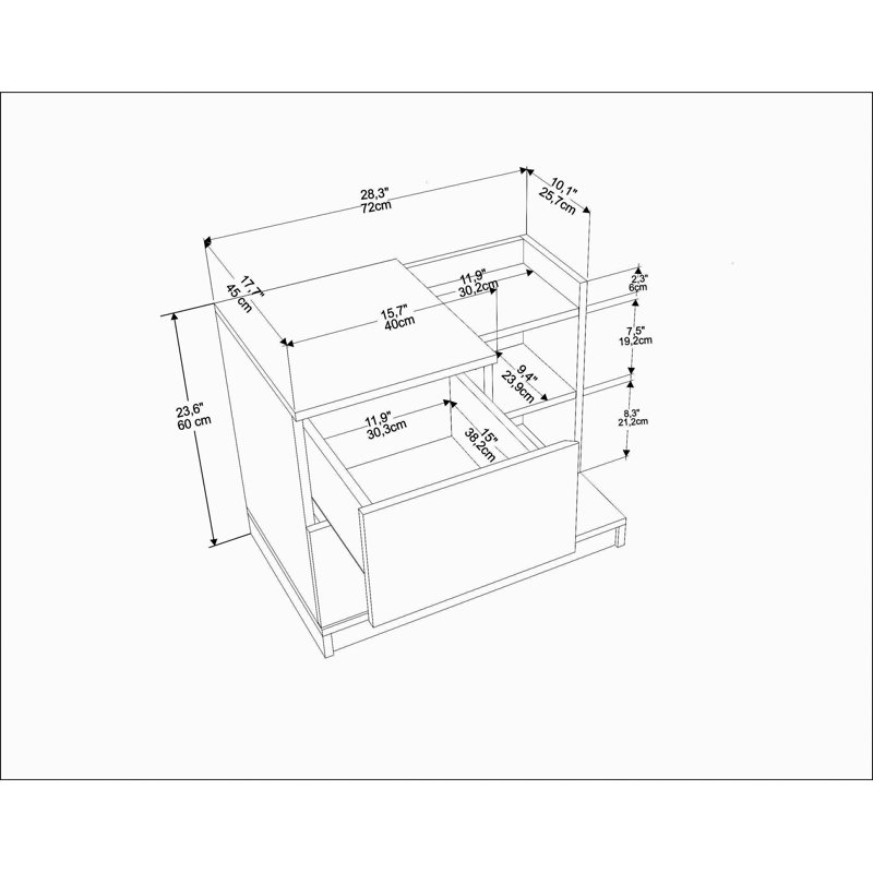 Charlett 2 - Drawer Nightstand with Storage, White/Walnut