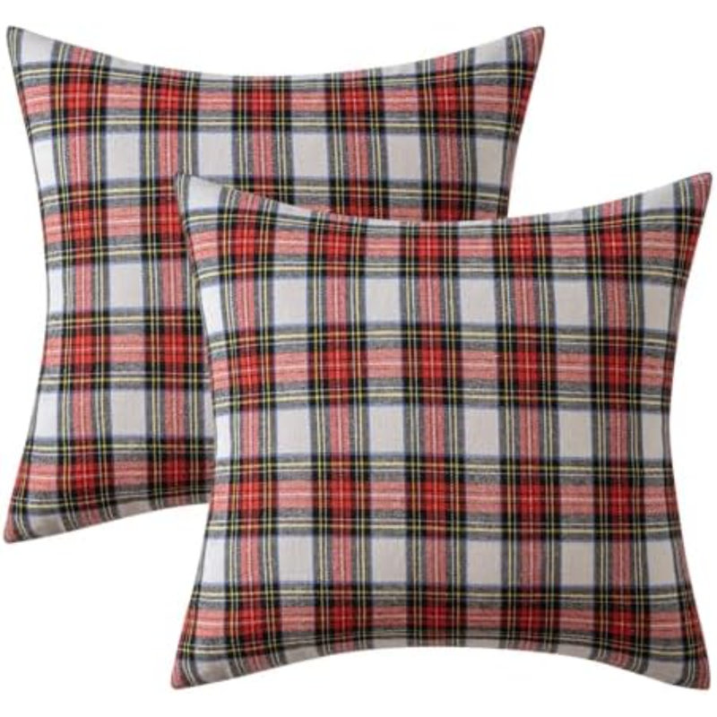 Housses de coussin de Noël écossais tartan écossais 26 x 26 vert, Rouge, blanc