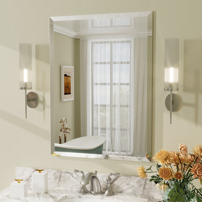 Aevar Tempered Glass and Beveled French Cleat Mounted Wall Mirror