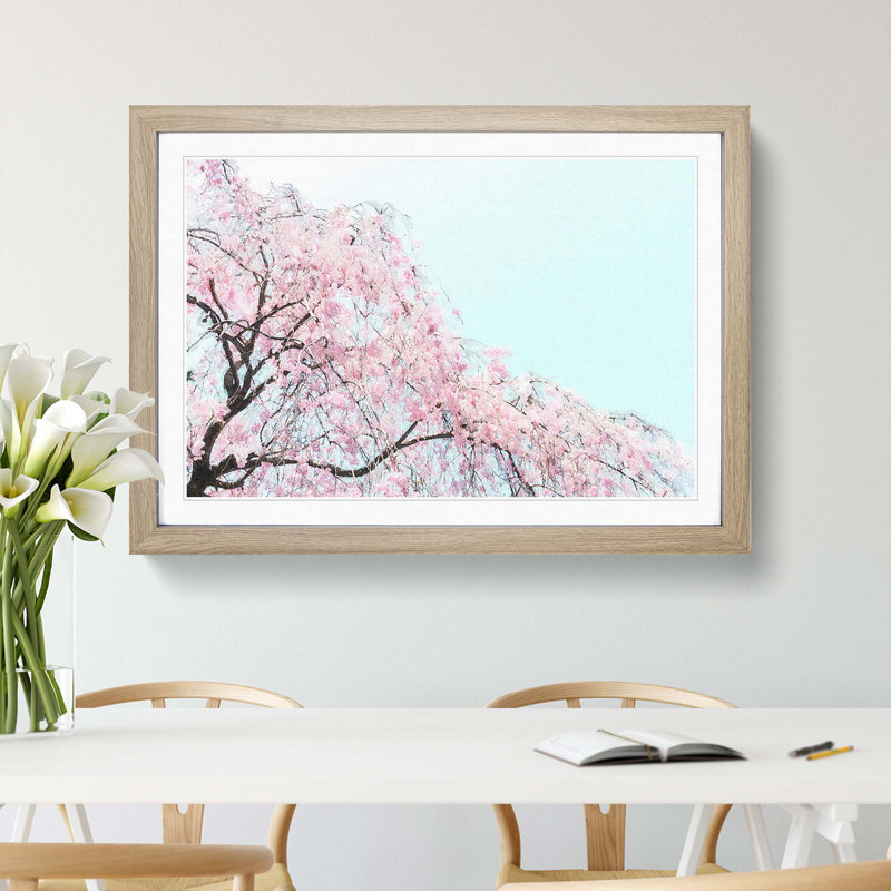 Pink Cherry Blossom Tree - Picture Frame Painting Print on MDF, Oak Framed, 48cm H x 65cm W x 2cm D