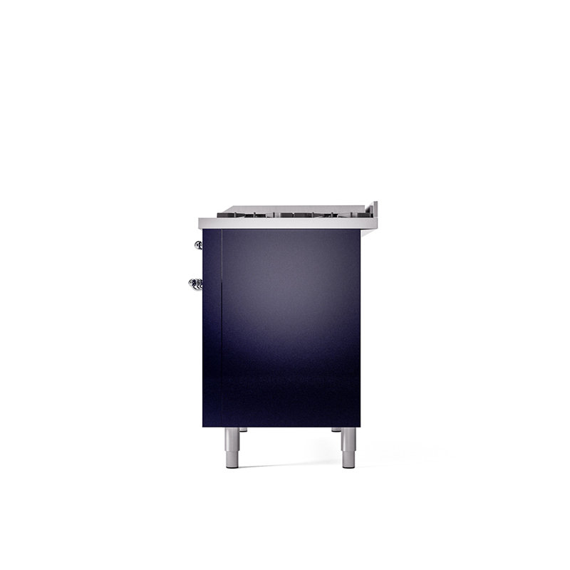 ILVE Nostalgie II 48 in Dual Fuel Range, 8 Burner, Griddle, Midnight Blue/Chrome, Natural Gas