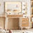 44" Vanity Desk with Mirror and Lights, Makeup Table with Fluted Storage Drawer, Cabinet, 3 LED Lights Modes, Power Outlet for Bedroom-1070474596-1050135791