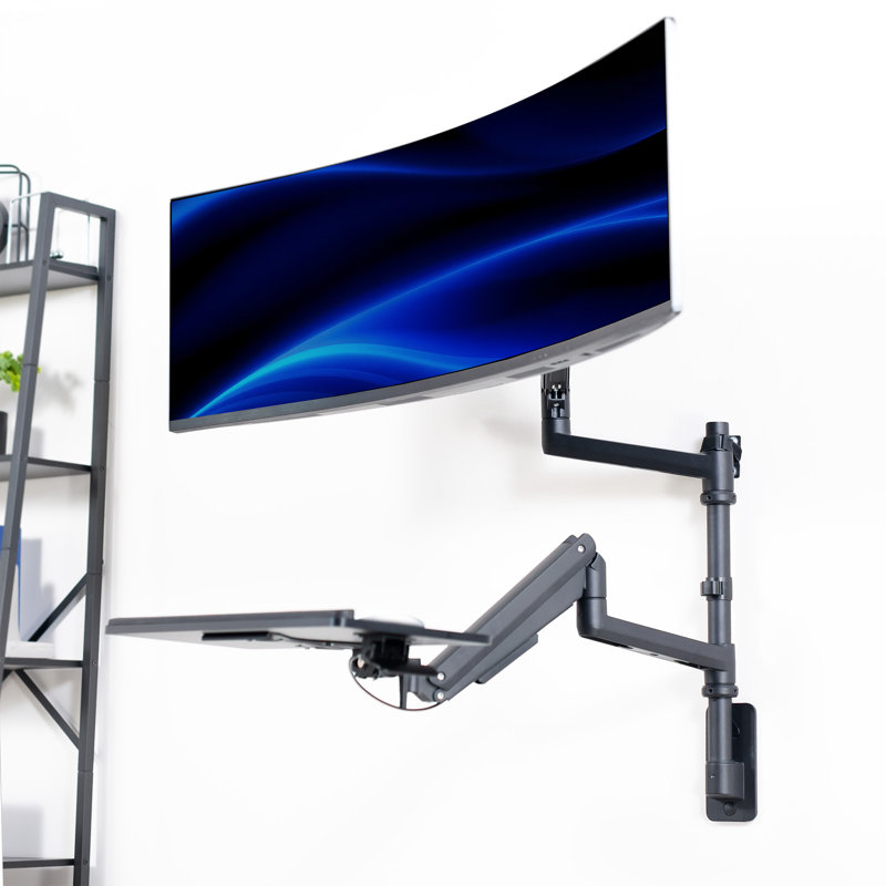 Support pour écran mural VIVO Pneumatic Ultrawide + plateau à clavier, écrans jusqu'à 49 po