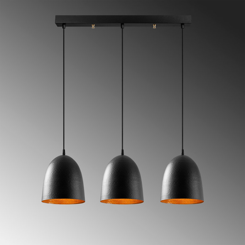 Modern Industrial Chandelier, Black Metal Body, Adjustable Height 49.2 x 7.9 x 4.0 inches | Cap Diameter: 7.9 inches, Height: 9.8 inches | 3 x E27 Max 40W | Perfect for Scandinavian & Novelty Decor, IP20 Rated