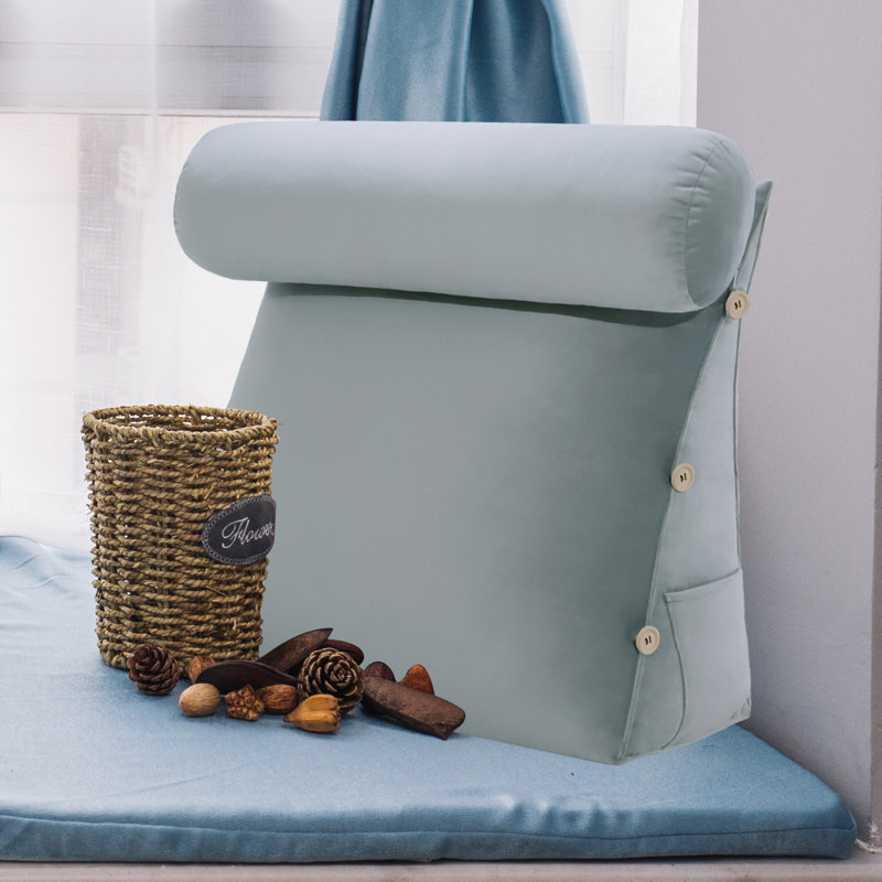 Gray Velvet Reversible Wedge Pillow with Neck Roll