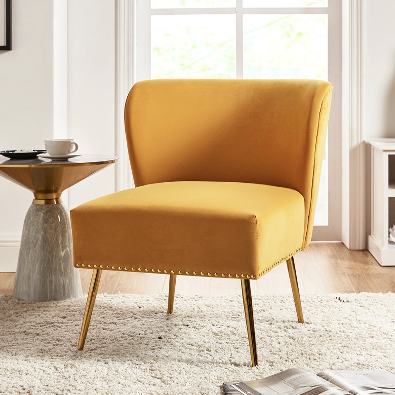 Clive Velvet Side Chair, Mustard Velvet