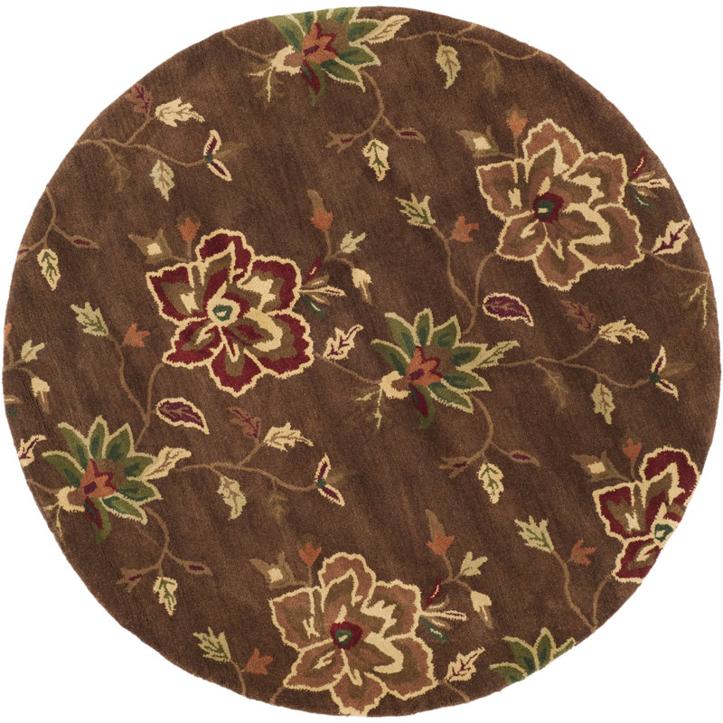 Handmade Brown Floral Wool Square Area Rug