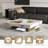 Luxury Faux Marble Square 42" Coffee Tables 2 Glossy Stainless Steel Gold Legs Modern Cocktail Tables with a Tray and Silicone Foot Pads-1679606538