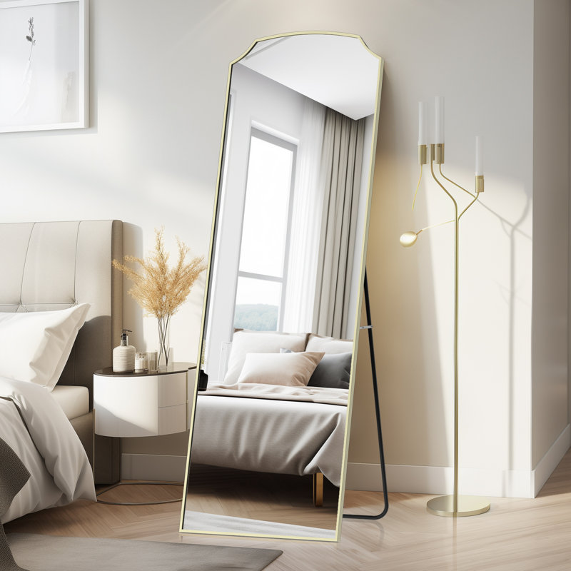 Metal Full Length Arched Mirror – 65"x21" Floor Mirror with Stand, Gold