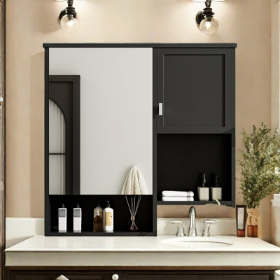 Armoire de salle de bain murale à miroir avec tablette réglable, panneau de fibres à densité moyenne de haute qualité, imperméable et résistant à l'humidité