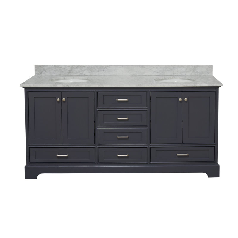 Charcoal Gray Double Bathroom Vanity with Carrara Marble Top