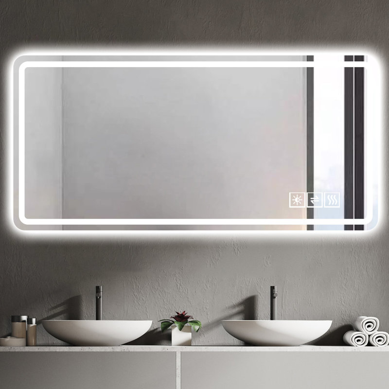 Grand miroir de salle de bain 28 * 60 - Brouillard, résistance à la corrosion, température de couleur réglable pour meuble-lavabo incassable