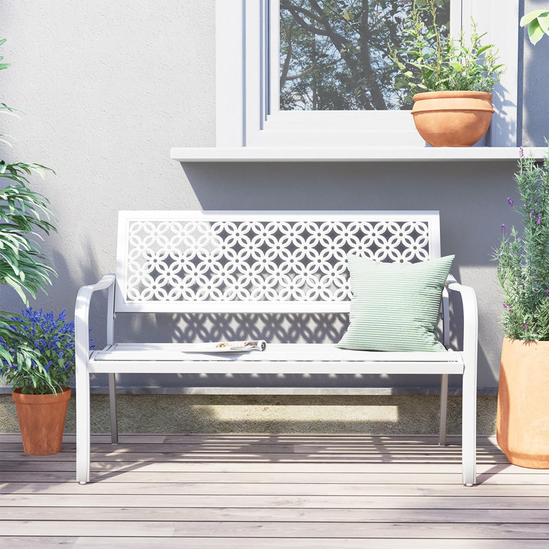 Powder Coated Steel Outdoor Bench, White