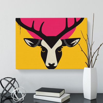 An Electrifying Stag Deer Pop Art - Wrapped Canvas