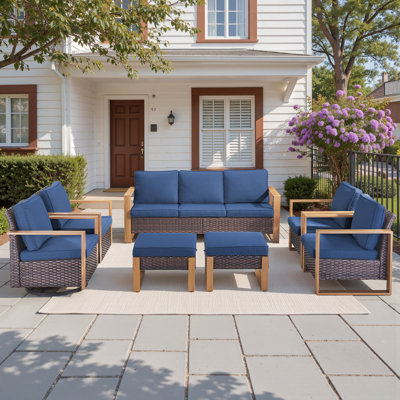 Allcot Outdoor 7-Person Sofa Seating Group With Swivel Glide Chair With Cushions