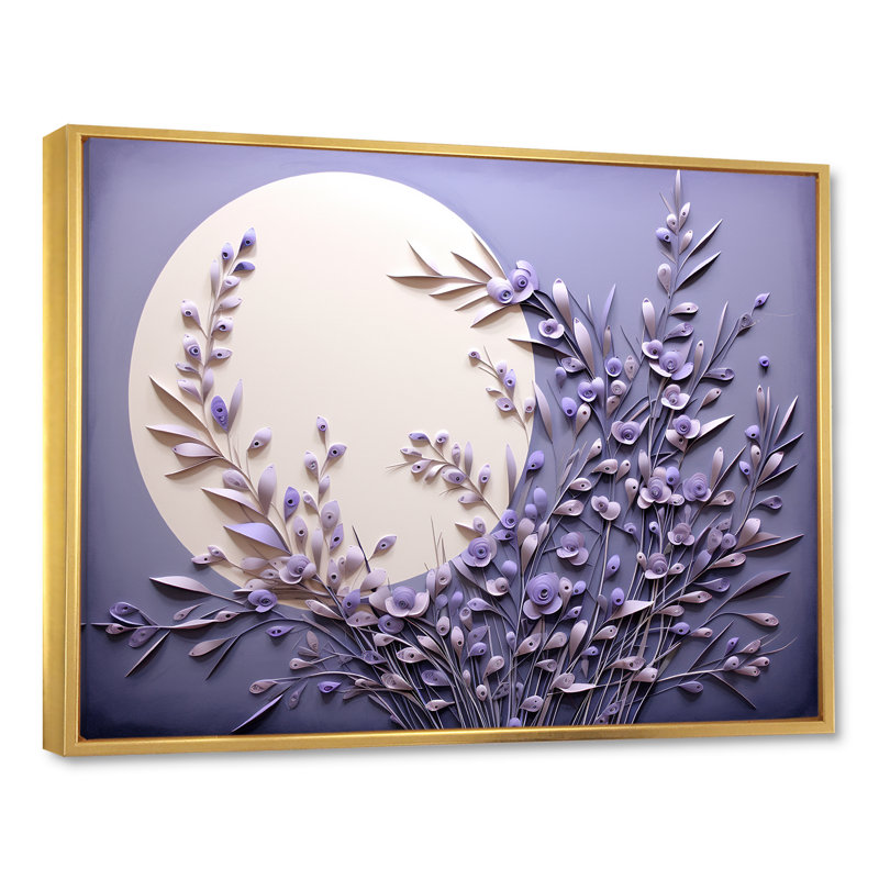 Lavande Luminescence Moon Stilness - Art mural lune, H 34 po x l 44 po x P 1,5 po, Cadre flottant doré