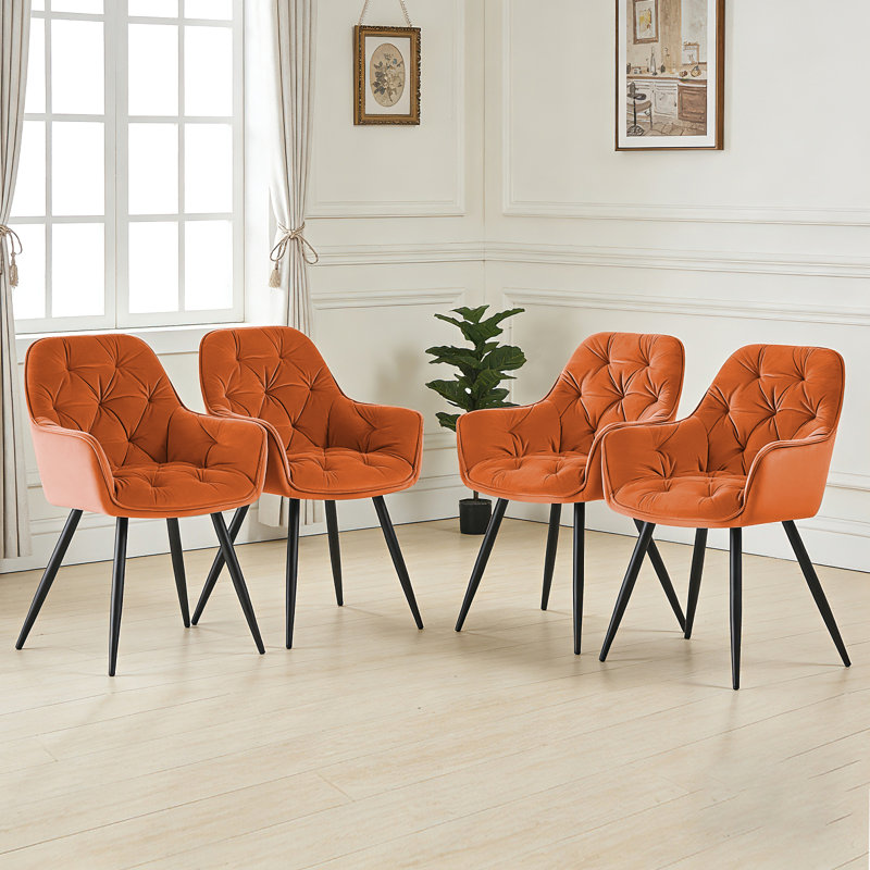 Runkle Upholstered Velvet Dining Chair with Arm, Orange