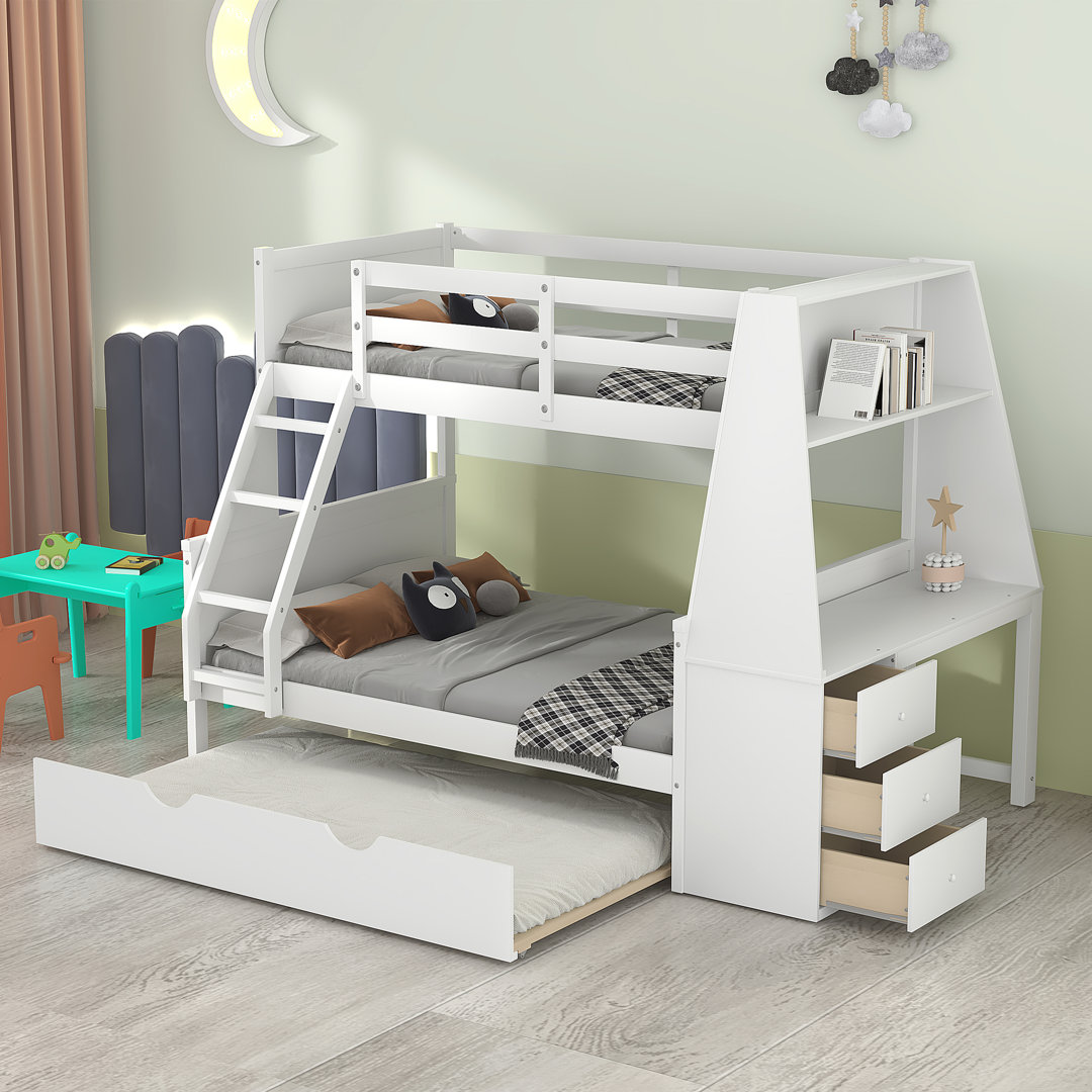 Hattenbrun Kids Twin Over Full Bunk Bed with Trundle with Drawers Harriet Bee Bed Frame