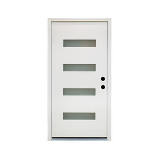 36" x 80" Frosted Glass Fiberglass Front Door with Wood Grain Texture – Exterior Entry Door Set