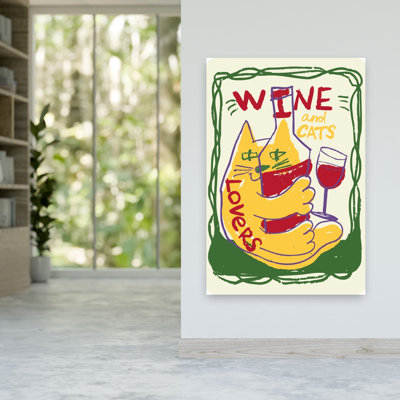 «Wine Cat Lovers», art mural moderne et ludique