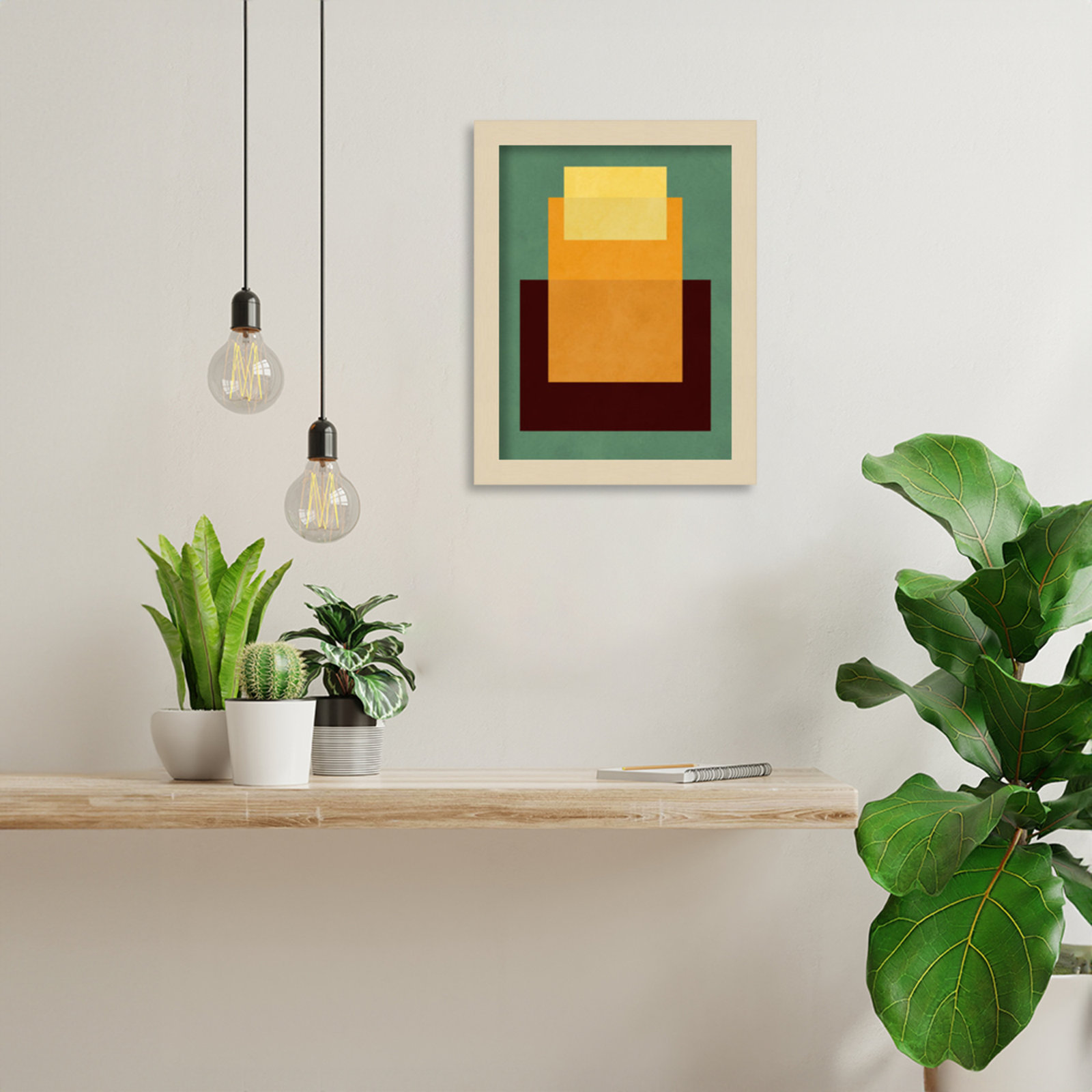 Overlapping Geometry 10 Print, Green/Orange, Brown, 13" H x 10" W