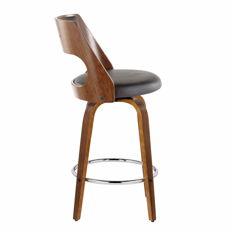 Betuel Swivel Upholstered Counter Stool, Brown Faux Leather/Walnut Frame, Counter Stool (25.25" Seat Height)