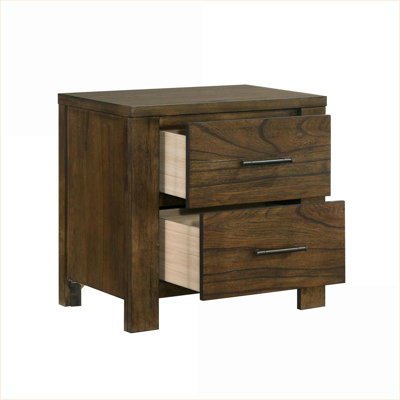 Rustic Wire Brushed Oak 2-Drawer Nightstand – Bedroom Storage Furniture